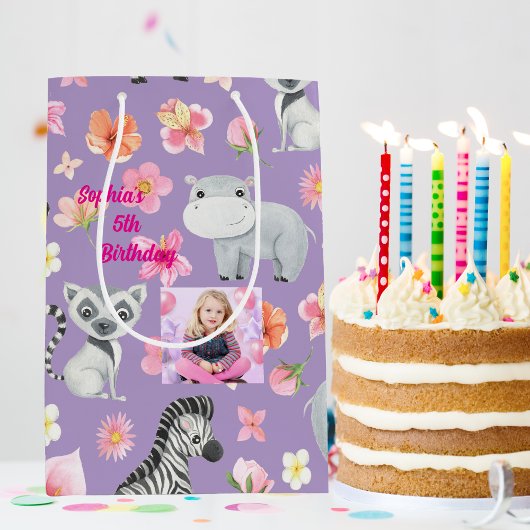 熱帯ベビーアニマル抱き枕子供へ誕生日 ミディアムペーパーバッグ