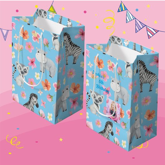 熱帯ベビーアニマル抱き枕子供へ誕生日 ミディアムペーパーバッグ