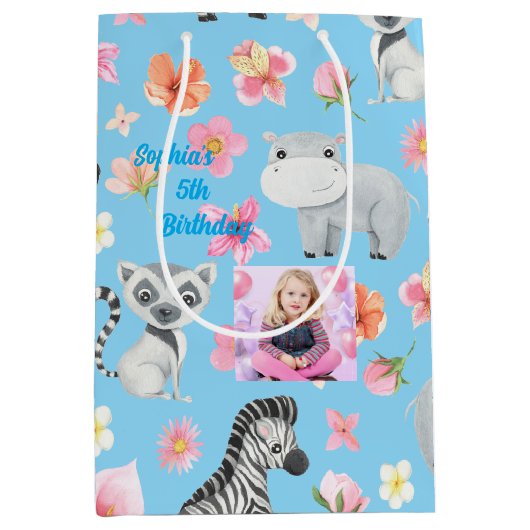 熱帯ベビーアニマル抱き枕子供へ誕生日 ミディアムペーパーバッグ (正面)