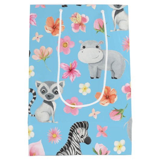 熱帯ベビーアニマル抱き枕子供へ誕生日 ミディアムペーパーバッグ (裏面)