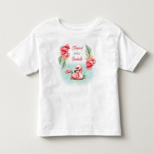 熱帯ベビーサマーピンクフラミンゴガール名 トドラーTシャツ (正面)