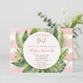 熱帯ベビーシャワーの女の子、緑の草木のやし 招待状 (スタンド正面)