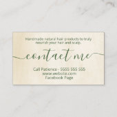熱帯ベージュ自然手作りのヘアー製品 名刺 (裏面)