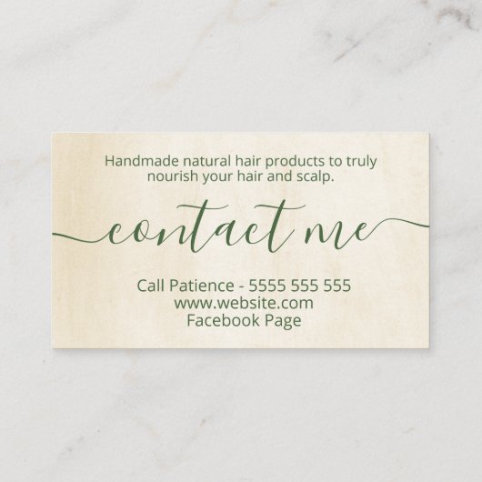 熱帯ベージュ自然手作りのヘアー製品 名刺 (裏面)