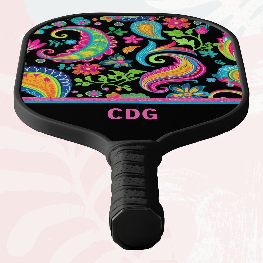 熱帯ペイズリーと花の模様(モノグラム) ピックルボールラケット