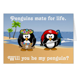 熱帯ペンギンのカップルのフラの海賊島のビーチ