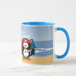 熱帯ペンギンのカップルのフラの海賊島のビーチ マグカップ