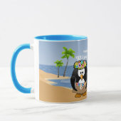 熱帯ペンギンのカップルのフラの海賊島のビーチ マグカップ (左)
