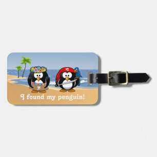熱帯ペンギンのカップルのフラの海賊島のビーチ ラゲッジタグ