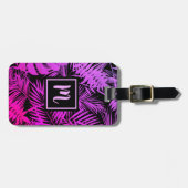 熱帯ホットピンクのヤシの葉のシックなモダンモノグラム ラゲッジタグ (正面横)