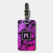 熱帯ホットピンクのヤシの葉のシックなモダンモノグラム ラゲッジタグ (正面縦)