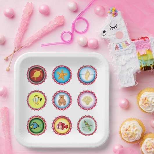 熱帯ボトルキャップデザイン海と野生生物 ペーパープレート (パーティー)