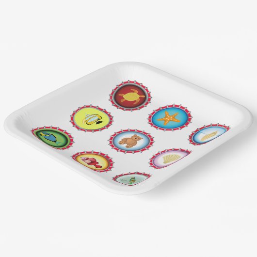 熱帯ボトルキャップデザイン海と野生生物 ペーパープレート (傾斜あり)