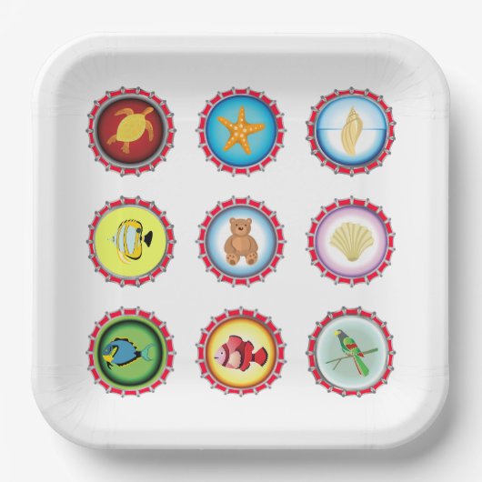 熱帯ボトルキャップデザイン海と野生生物 ペーパープレート (正面)