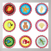 熱帯ボトルキャップデザイン海と野生生物 ポスター (正面)