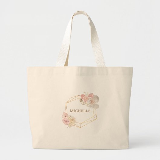 熱帯ボヘミアの葉パステルモノグラム ラージトートバッグ (正面)