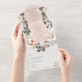 熱帯ボヘミアン淡い色のフローラ結婚赤面オールイン オールインワン招待状