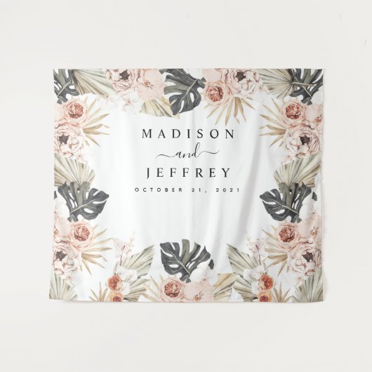 熱帯ボヘミア乾燥したヤシの写真の背景 タペストリー (正面(横))