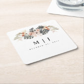 熱帯ボヘミア乾燥パーム結婚リーフ スクエアペーパーコースター (アングル)