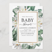 熱帯マグノリアベビーシャワーグリーンリーフローラ 招待状 (正面/裏面)