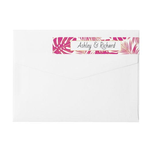 熱帯マゼンタモンステラ葉とパーム結婚の果実 ラップアラウンドラベル (裏面)