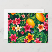 熱帯マンゴーとヤシの葉のパターン ポストカード (正面/裏面)