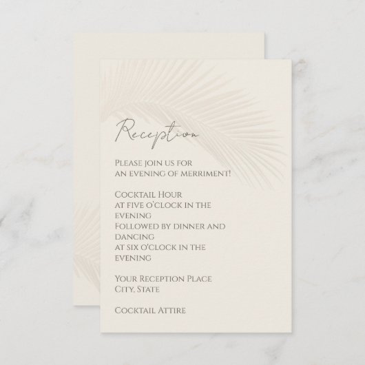 熱帯ミニマルビーチ披露宴エンクロージャカード 招待状 (正面/裏面)