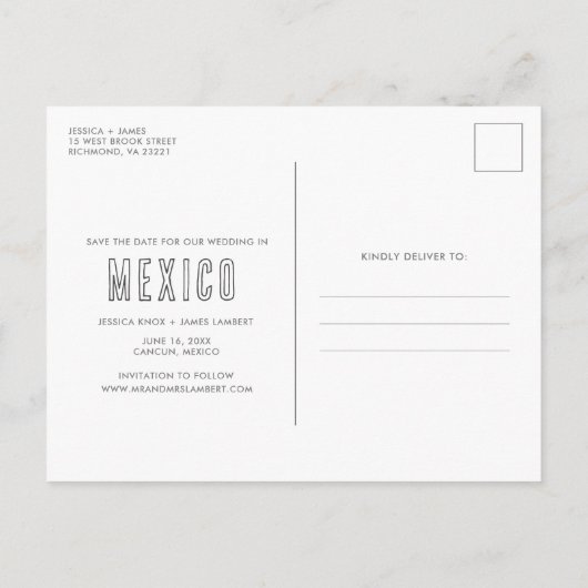 熱帯メキシコの目的地の結婚式の日付を保存 案内ポストカード (裏面)