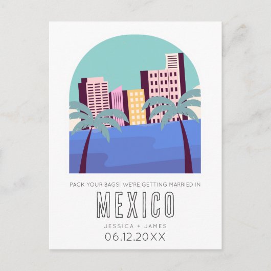 熱帯メキシコの目的地の結婚式の日付を保存 案内ポストカード (正面)