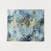 熱帯メタリックブルー黄葉デザイン タペストリー (正面(横))