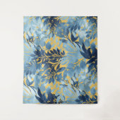 熱帯メタリックブルー黄葉デザイン タペストリー (正面)