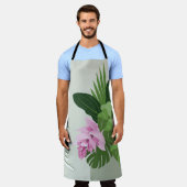 熱帯メディニラピンクの花の緑の花瓶に名前を追加 エプロン (着用した状態)