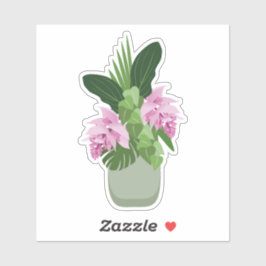熱帯メディニラピンクの花の緑の花瓶 シール