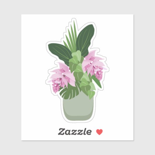 熱帯メディニラピンクの花の緑の花瓶 シール (シート)