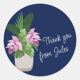 熱帯メディニラピンクの花ダークブルー ラウンドシール