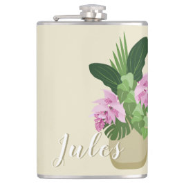 熱帯メディニラピンクの花花花黄色の花瓶名 フラスク