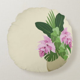 熱帯メディニラピンクの花花花黄色の花瓶名 ラウンドクッション