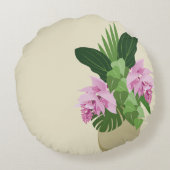 熱帯メディニラピンクの花花花黄色の花瓶名 ラウンドクッション (裏面)