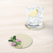 熱帯メディニラピンクの花花花黄色の花瓶名 ラウンドペーパーコースター (インサイチュ)