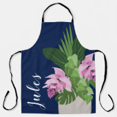 熱帯メディニラピンク花瓶ダークブルー エプロン (正面)