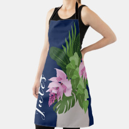 熱帯メディニラピンク花瓶ダークブルー エプロン