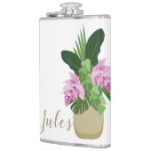 熱帯メディニラピンク花花黄色の花瓶白 フラスク (左)