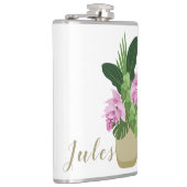 熱帯メディニラピンク花花黄色の花瓶白 フラスク (右)