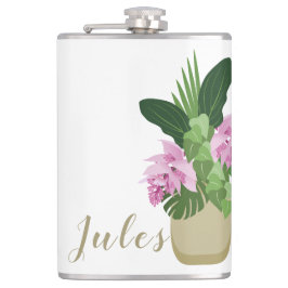 熱帯メディニラピンク花花黄色の花瓶白 フラスク