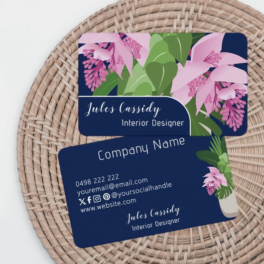 熱帯メディニラフラワーダークブルーパネル 名刺