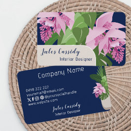 熱帯メディニラフラワーダークブルーベージュパネル 名刺