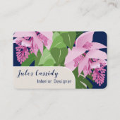 熱帯メディニラフラワーダークブルーベージュパネル 名刺 (正面)