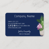 熱帯メディニラフラワーダークブルーベージュパネル 名刺 (裏面)