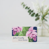 熱帯メディニラフラワーダークブルーベージュパネル 名刺 (スタンド正面)