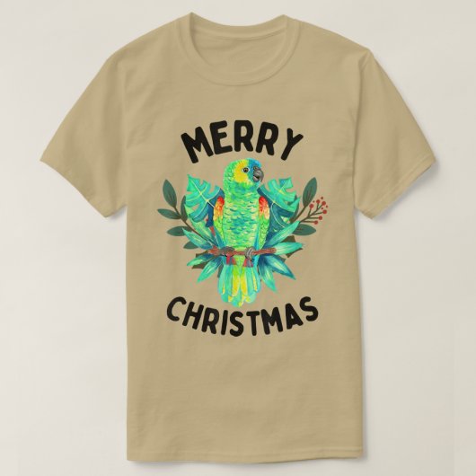 熱帯メリークリスマスアマゾンオウムの水色 Tシャツ (デザイン正面)